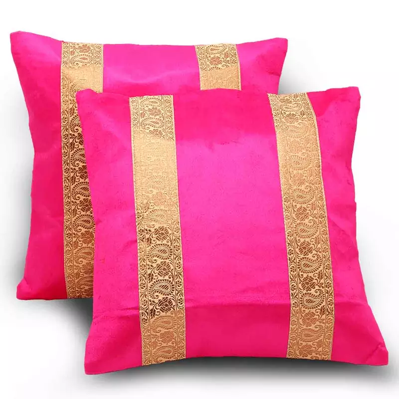 Paisley Design Stripes 2Pc Pink Cushion Covers Set