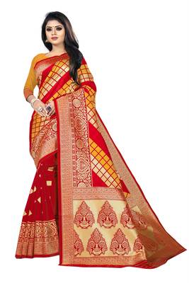 red woven art silk saree with blouse 1