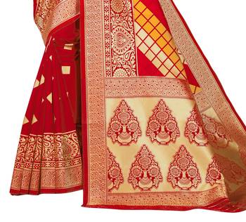 red woven art silk saree with blouse 2