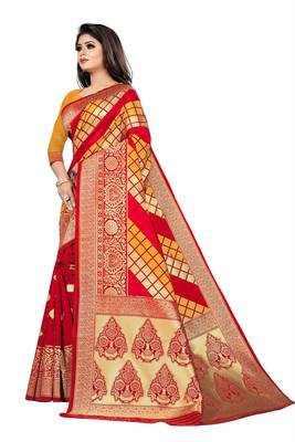 red woven art silk saree with blouse 3