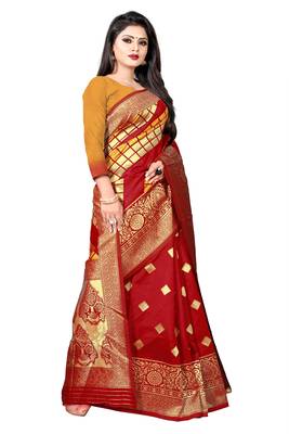 red woven art silk saree with blouse 4
