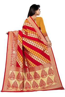 red woven art silk saree with blouse 5