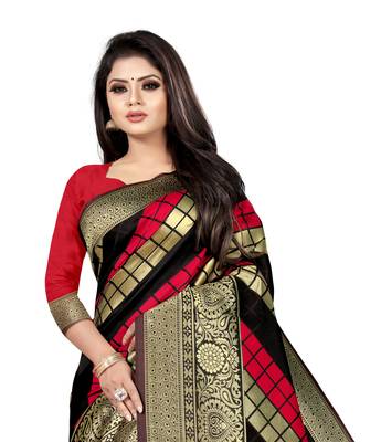 black woven art silk saree with blouse 3