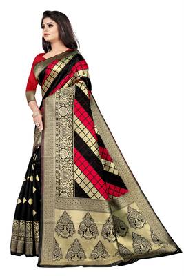 black woven art silk saree with blouse 4