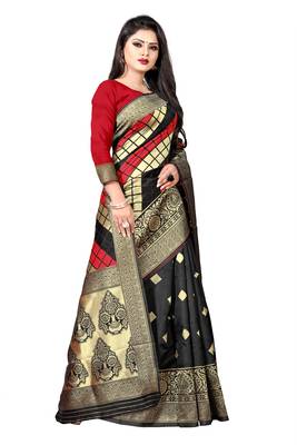 black woven art silk saree with blouse 5