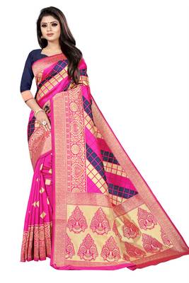 pink woven art silk saree with blouse 1