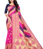 pink woven art silk saree with blouse