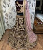 Violet Embroidered Velvet Semi Stitched Lehenga