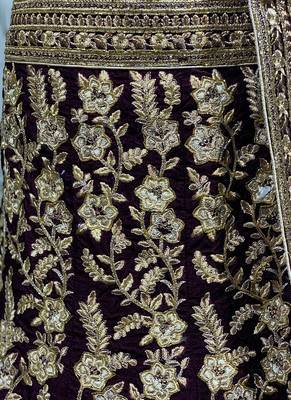 Violet Embroidered Velvet Semi Stitched Lehenga 3