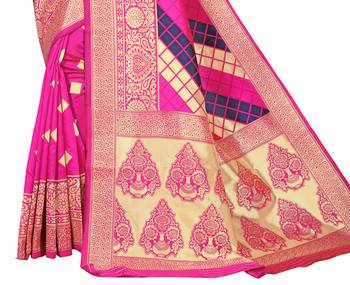 pink woven art silk saree with blouse 3