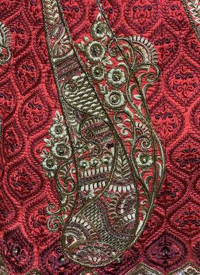 Red Embroidered Silk Semi Stitched Lehenga 4