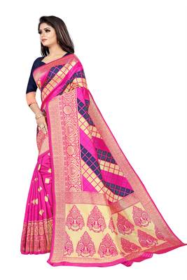 pink woven art silk saree with blouse 4
