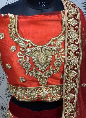 Red Embroidered Silk Semi Stitched Lehenga 2