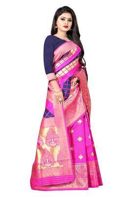 pink woven art silk saree with blouse 5