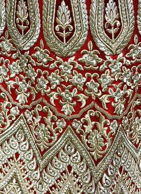 Red Embroidered Silk Semi Stitched Lehenga 4