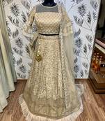 Golden Embroidered Net Semi Stitched Lehenga