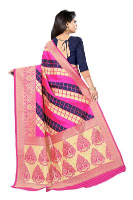 pink woven art silk saree with blouse 6