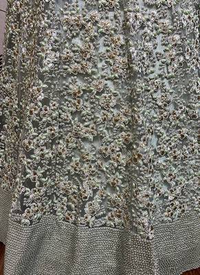 Green Embroidered Net Semi Stitched Lehenga 3