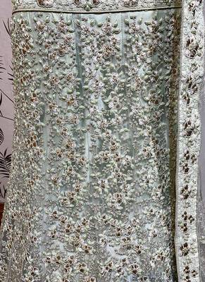 Green Embroidered Net Semi Stitched Lehenga 4