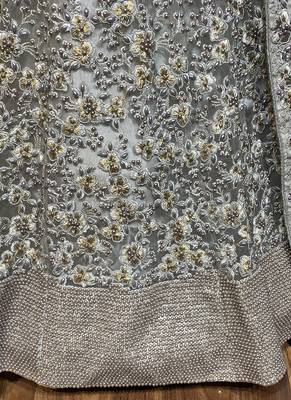 Grey Embroidered Net Semi Stitched Lehenga 4