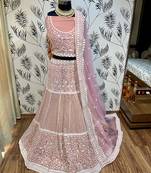 Pink Embroidered Georgette Semi Stitched Lehenga