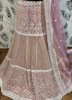 Pink Embroidered Georgette Semi Stitched Lehenga 2