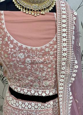 Pink Embroidered Georgette Semi Stitched Lehenga 3