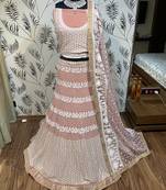 Pink Embroidered Georgette Semi Stitched Lehenga