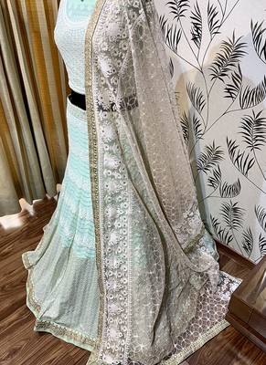 Sea-Green Embroidered Georgette Semi Stitched Lehenga 2