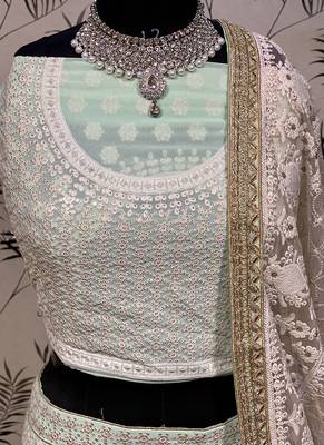 Sea-Green Embroidered Georgette Semi Stitched Lehenga 3