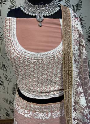 Pink Embroidered Georgette Semi Stitched Lehenga 3
