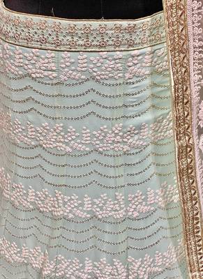 Sea-Green Embroidered Georgette Semi Stitched Lehenga 4