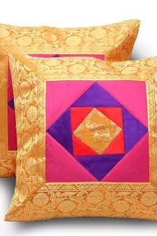 Floral Booti Design 2Pc. Golden Cushion Covers Set