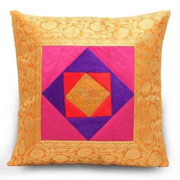 Floral Booti Design 2Pc. Golden Cushion Covers Set 2