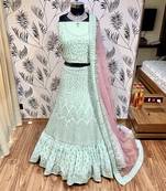 Sea-Green Embroidered Georgette Semi Stitched Lehenga