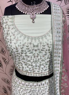 Sea-Green Embroidered Georgette Semi Stitched Lehenga 3