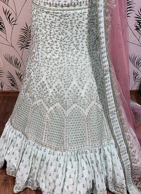 Sea-Green Embroidered Georgette Semi Stitched Lehenga 4