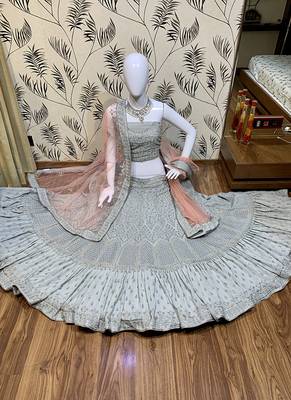 Grey Embroidered Georgette Semi Stitched Lehenga 1