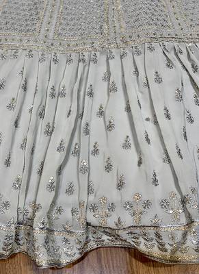 Grey Embroidered Georgette Semi Stitched Lehenga 3
