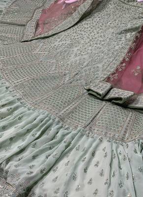 Grey Embroidered Georgette Semi Stitched Lehenga 4
