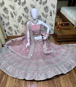 Pink Embroidered Net Semi Stitched Lehenga