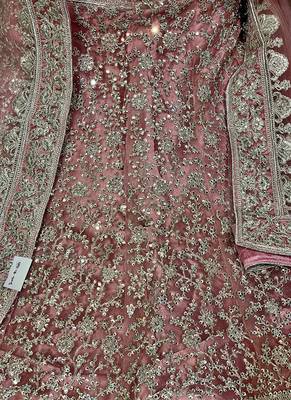 Pink Embroidered Net Semi Stitched Lehenga 3