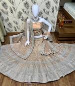 Peach Embroidered Net Semi Stitched Lehenga