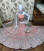 Pink Embroidered Net Semi Stitched Lehenga