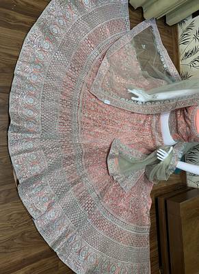 Pink Embroidered Net Semi Stitched Lehenga 2