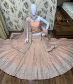 Peach Embroidered Silk Semi Stitched Lehenga