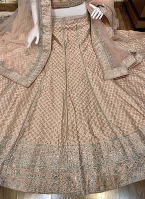 Peach Embroidered Silk Semi Stitched Lehenga 3