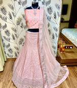 Pink Embroidered Silk Semi Stitched Lehenga