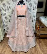 Peach Embroidered Silk Semi Stitched Lehenga