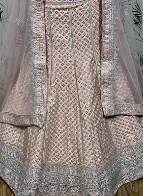 Peach Embroidered Silk Semi Stitched Lehenga 2